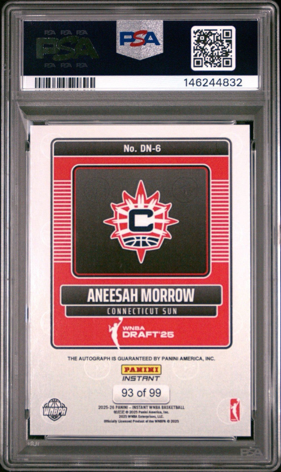 2025 Panini Instant WNBA Draft Night Aneesah Morrow #DN6 Auto Rookie PSA 10 Gem