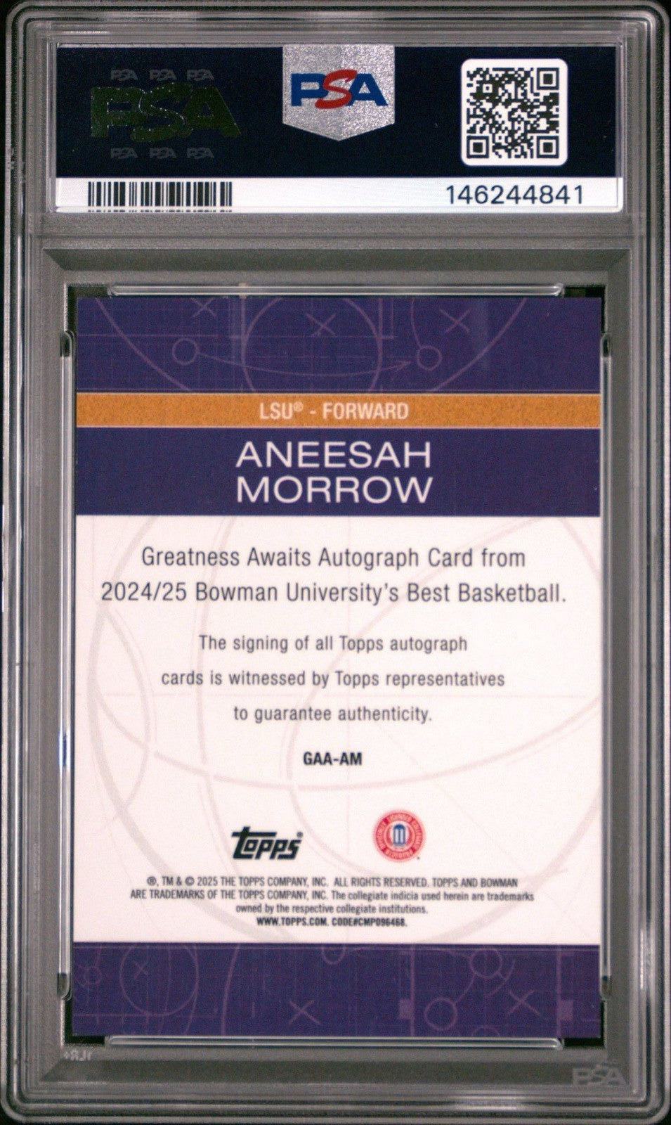 2024-25 Bowman U Best Aneesah Morrow Greatness Awaits Orange Geo Auto /25 PSA 9