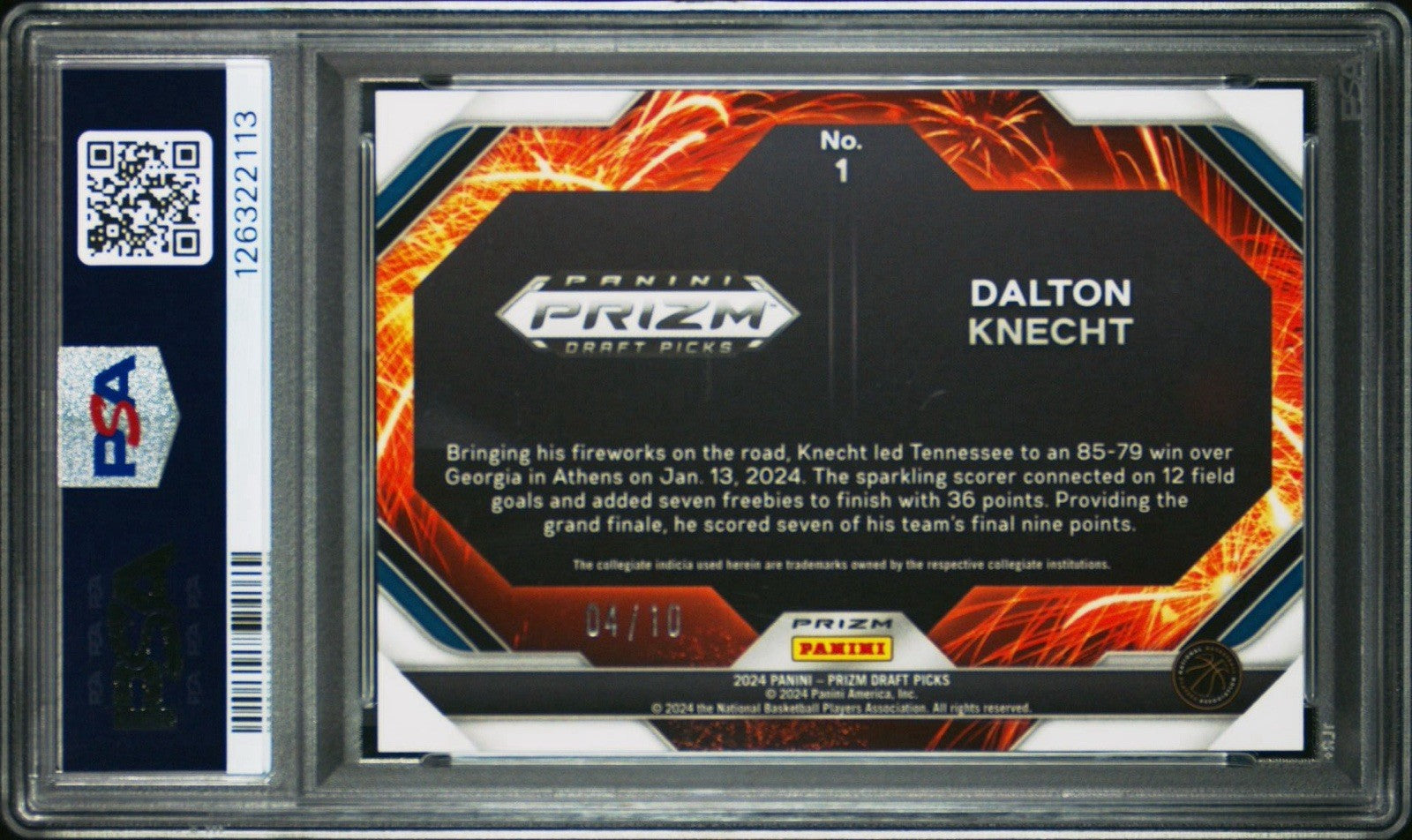 Dalton Knecht 2024 Panini Prizm Draft Picks RC Fireworks Gold SP /10 PSA 10 #1