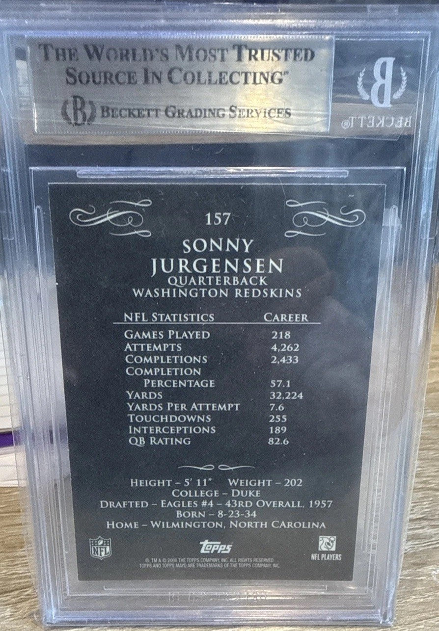 Signed - Sonny Jurgensen 2009 Topps Mayo Auto - BAS Slab Beckett