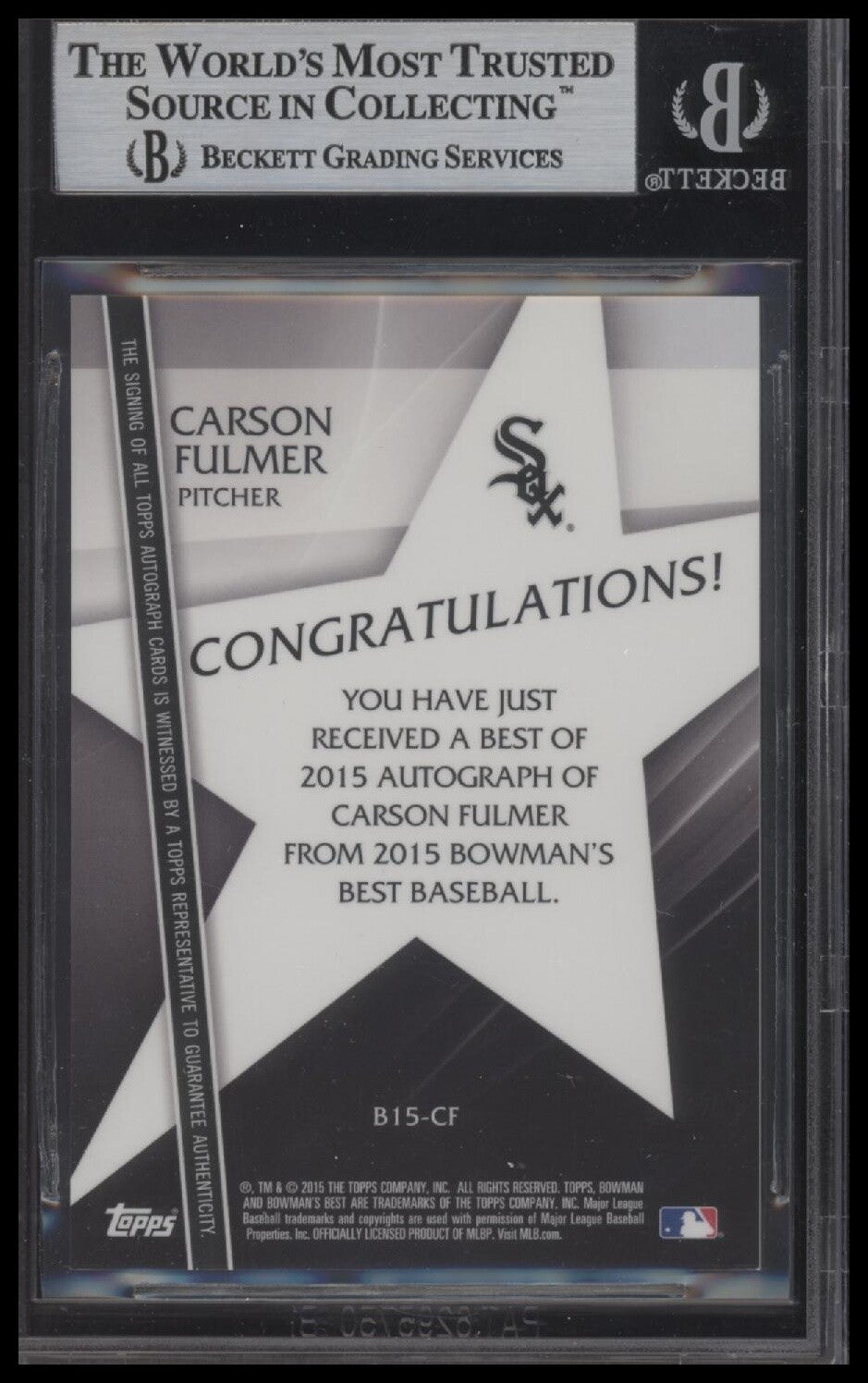 2015 Bowman's Best #B15-CF Carson Fulmer Best of 2015 Autographs BAS Slab