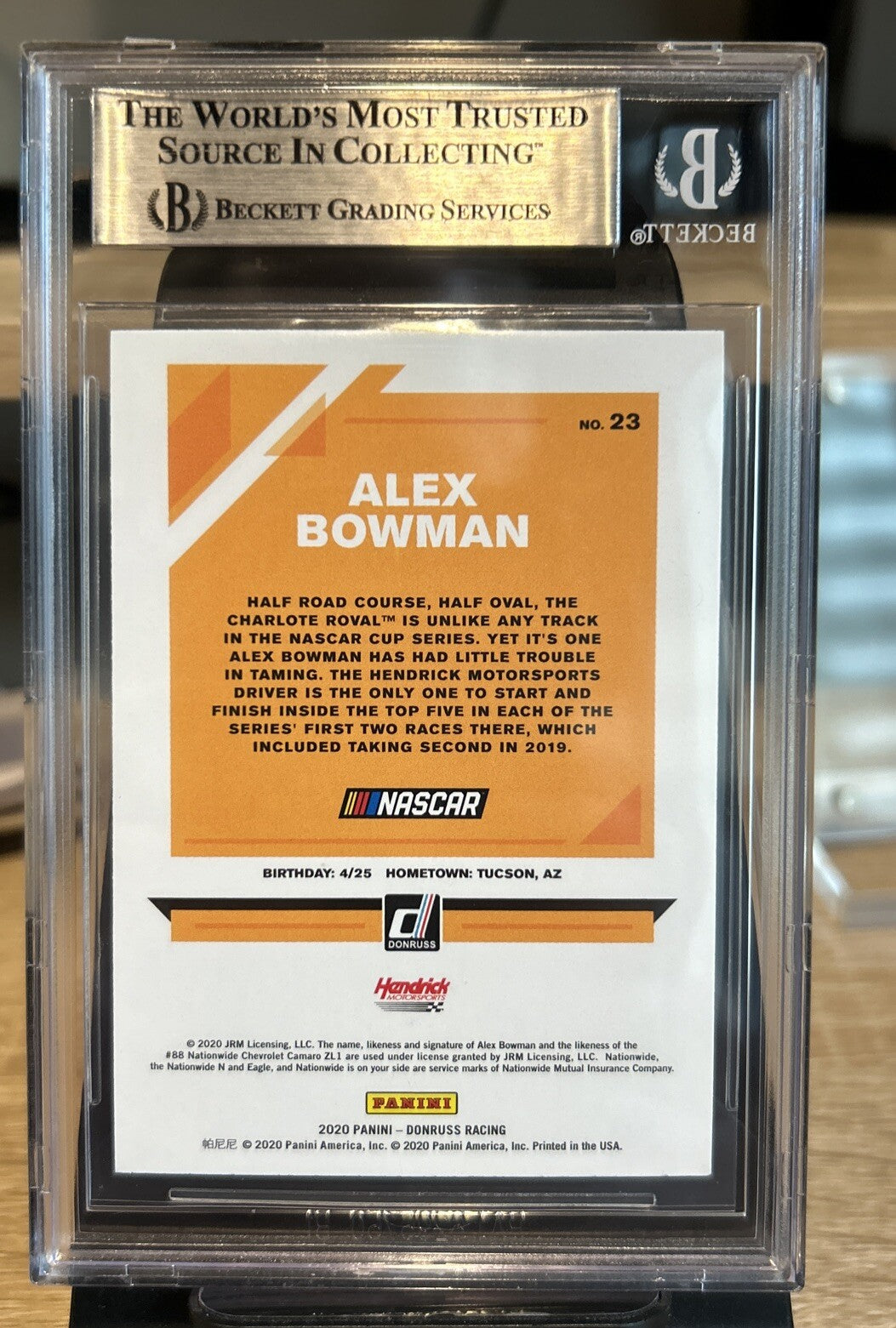 Alex Bowman SIGNED AUTOGRAPH 2020 DONRUSS #23 NASCAR BECKETT BAS Slab