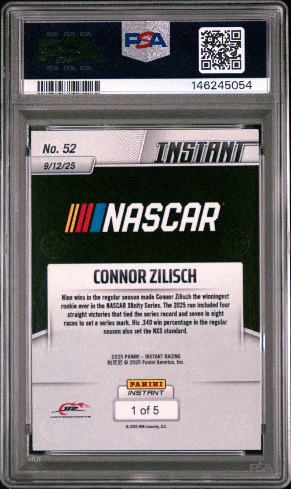 2025 Panini Instant #52 Connor Zilisch Lightning /5 PSA 10 Gem