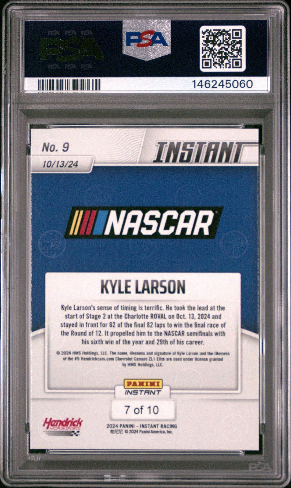Kyle Larson - 2024 Panini Instant NASCAR #9 - Jaguar Parallel #d /10 -  PSA 10