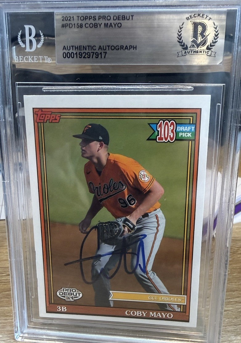 Signed - Coby Mayo 2021 Topps Pro Debut #PD158 Auto - Beckett BAS Slab