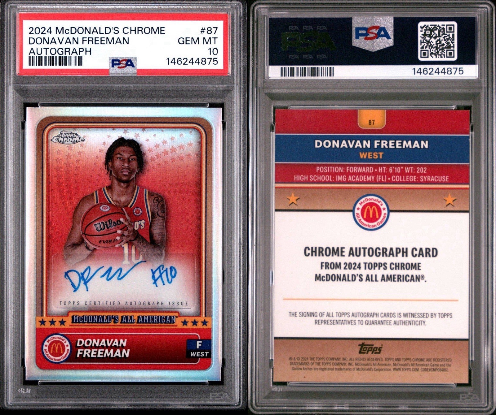2024 Topps Chrome McDonald's All American #87 - Donavan Freeman - PSA 10 Gem