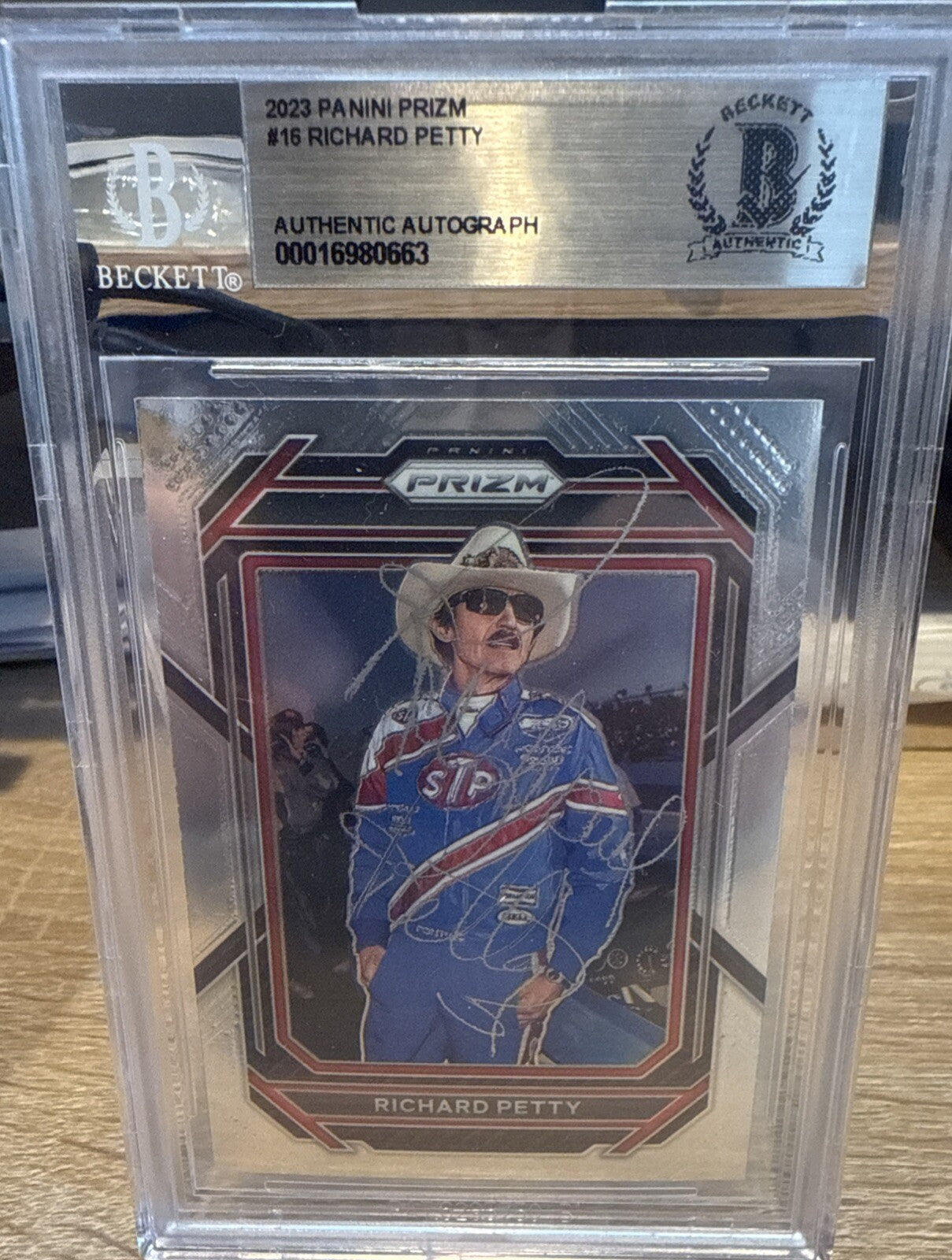 Signed 2023 Panini Prizm #16 Richard Petty Auto BAS Beckett Slabbed