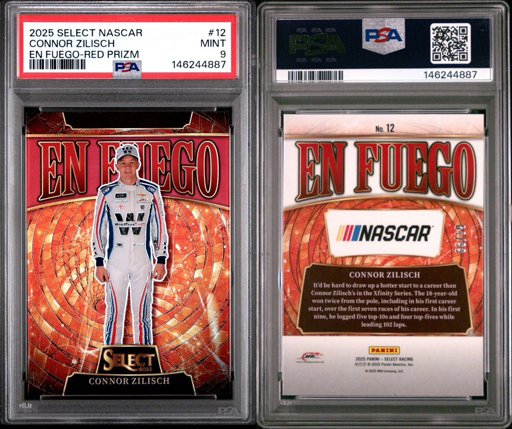 Connor Zilisch 2025 Panini Select En Fuego Red /99 - PSA 9 Mint