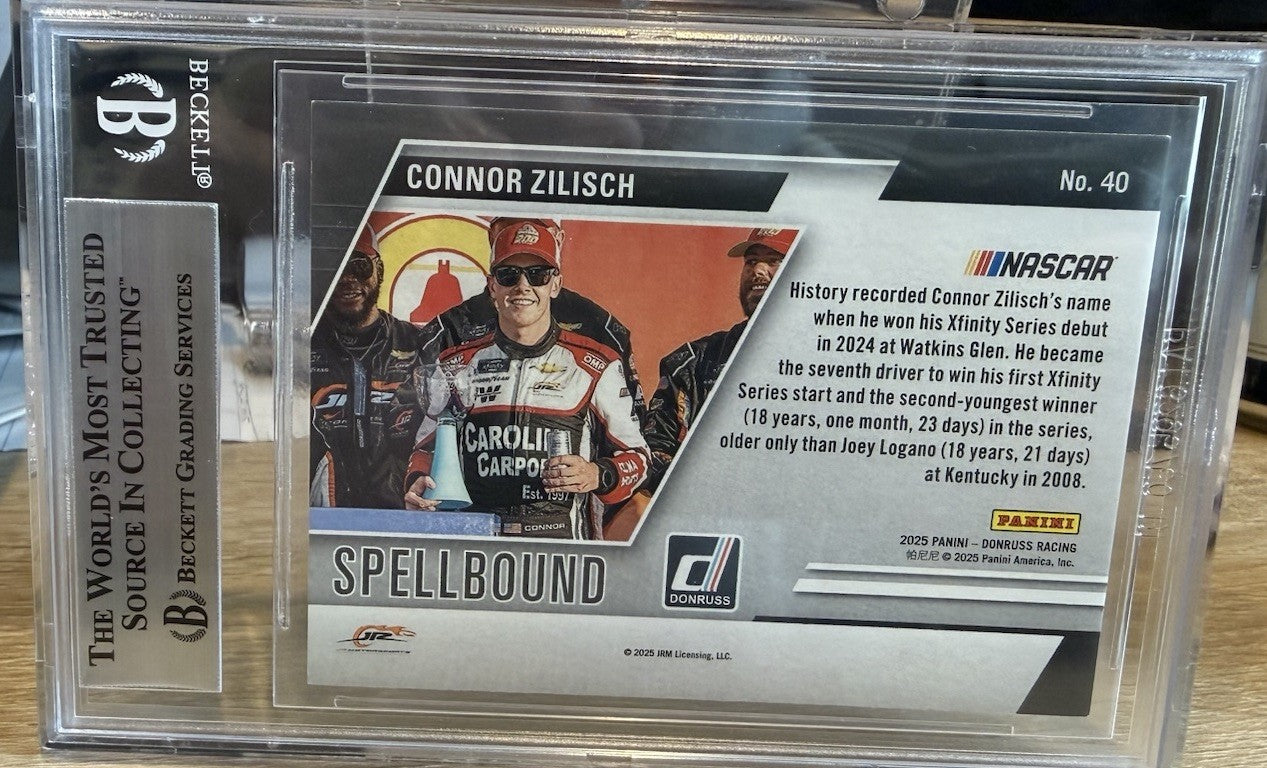 Signed Connor Zilisch 2025 Donruss Spellbound RC #40 - Beckett BAS Slab