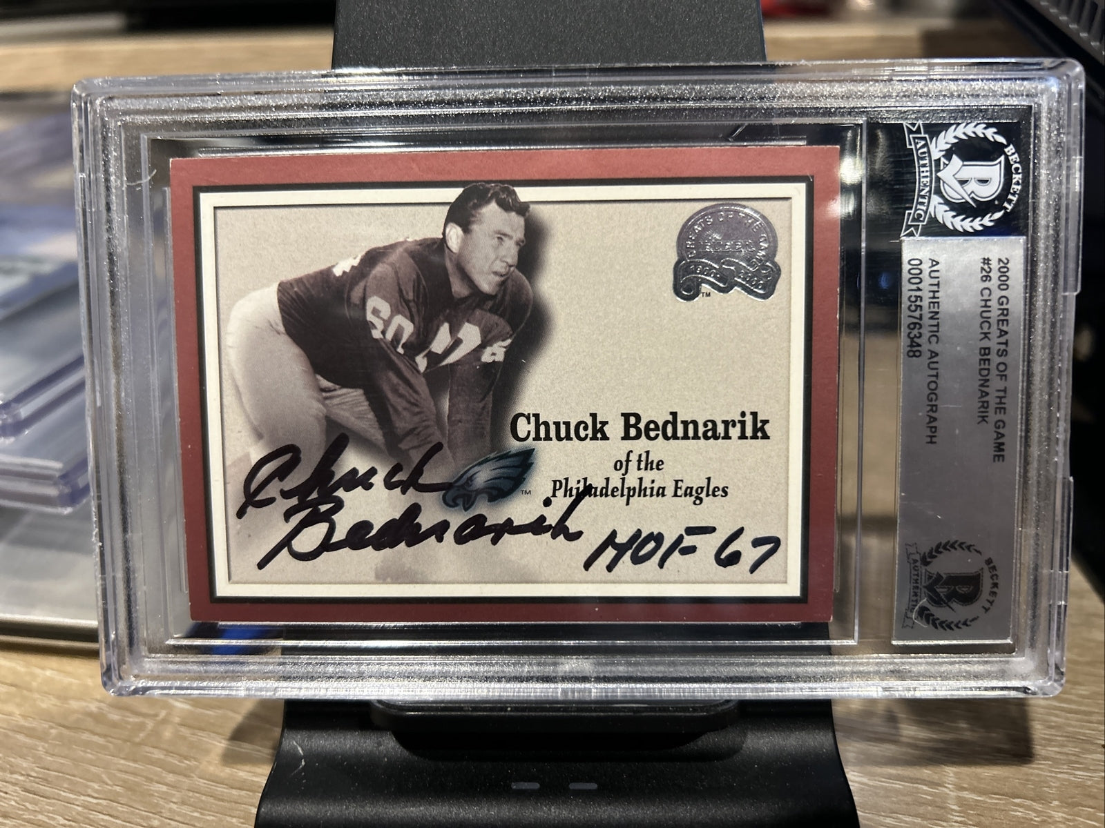 2000 Fleer Greats of the Game Chuck Bednarik #26 BAS Encased Auto HOF