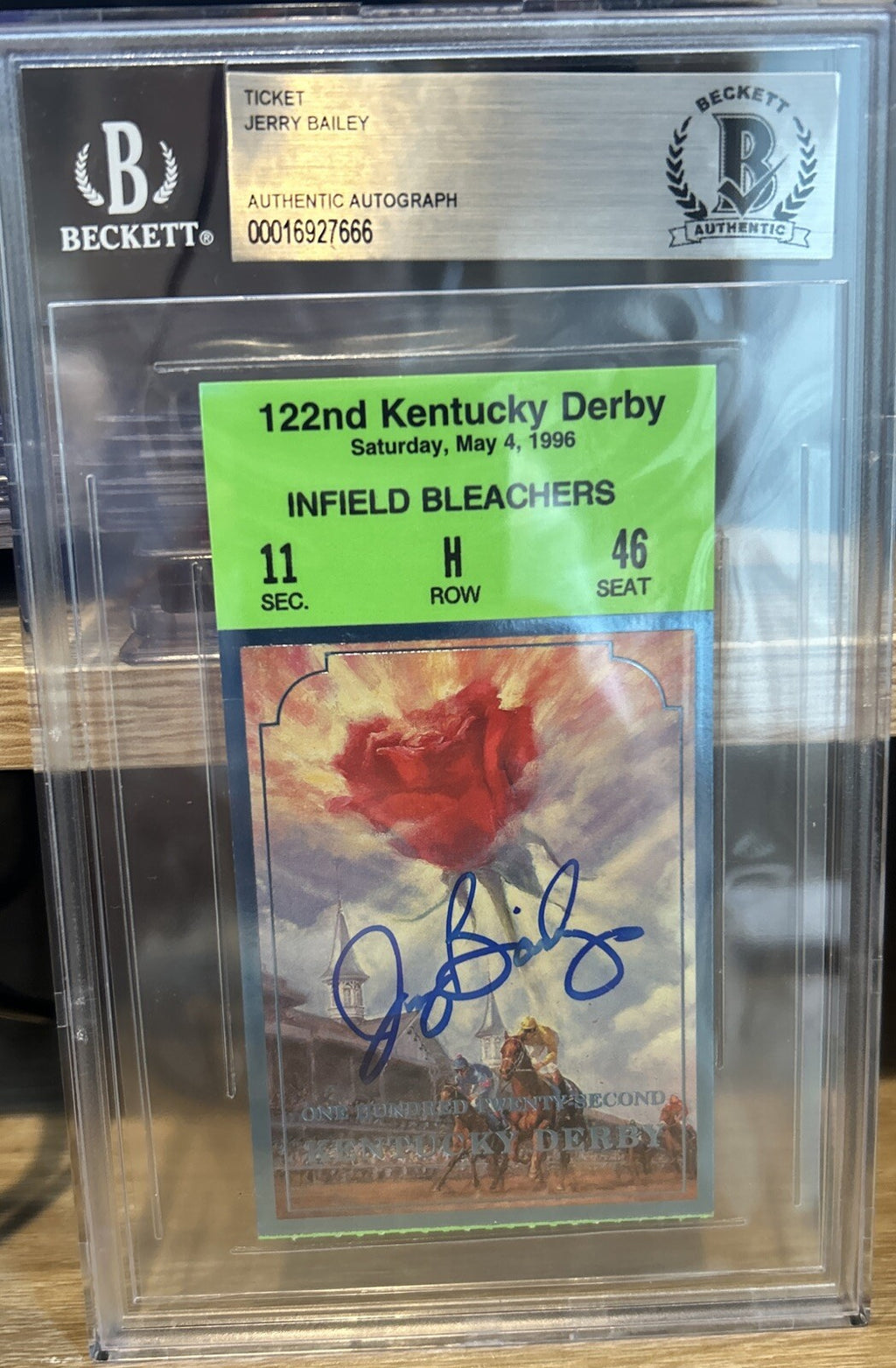 Jerry Bailey SIGNED 1996 Kentucky Derby Ticket Stub Winning Jockey BAS BECKETT