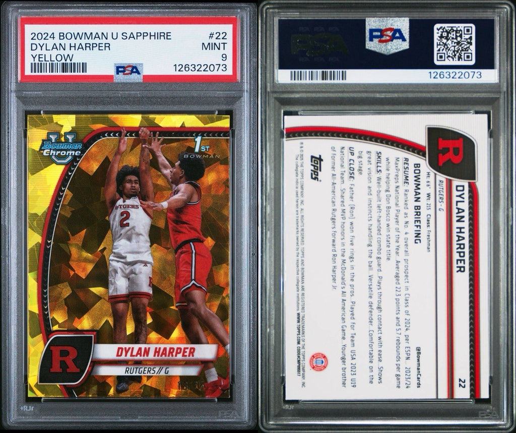 2025 Bowman Chrome Dylan Harper Yellow 1st Sapphire /75 PSA 9 Mint