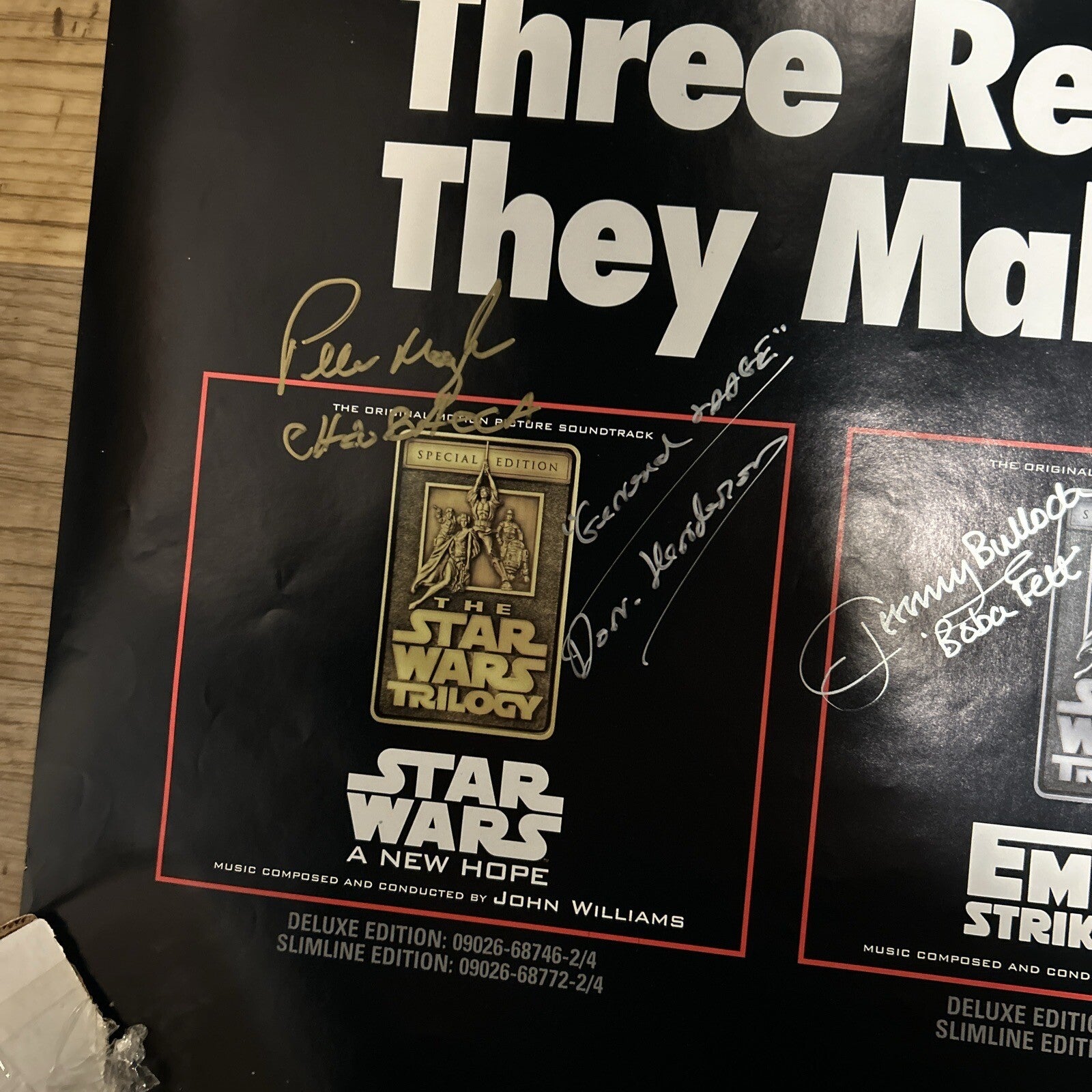 STAR WARS Trilogy Movie Poster  Signed by 3 - Mayhew, Bulloch And Don Henderson