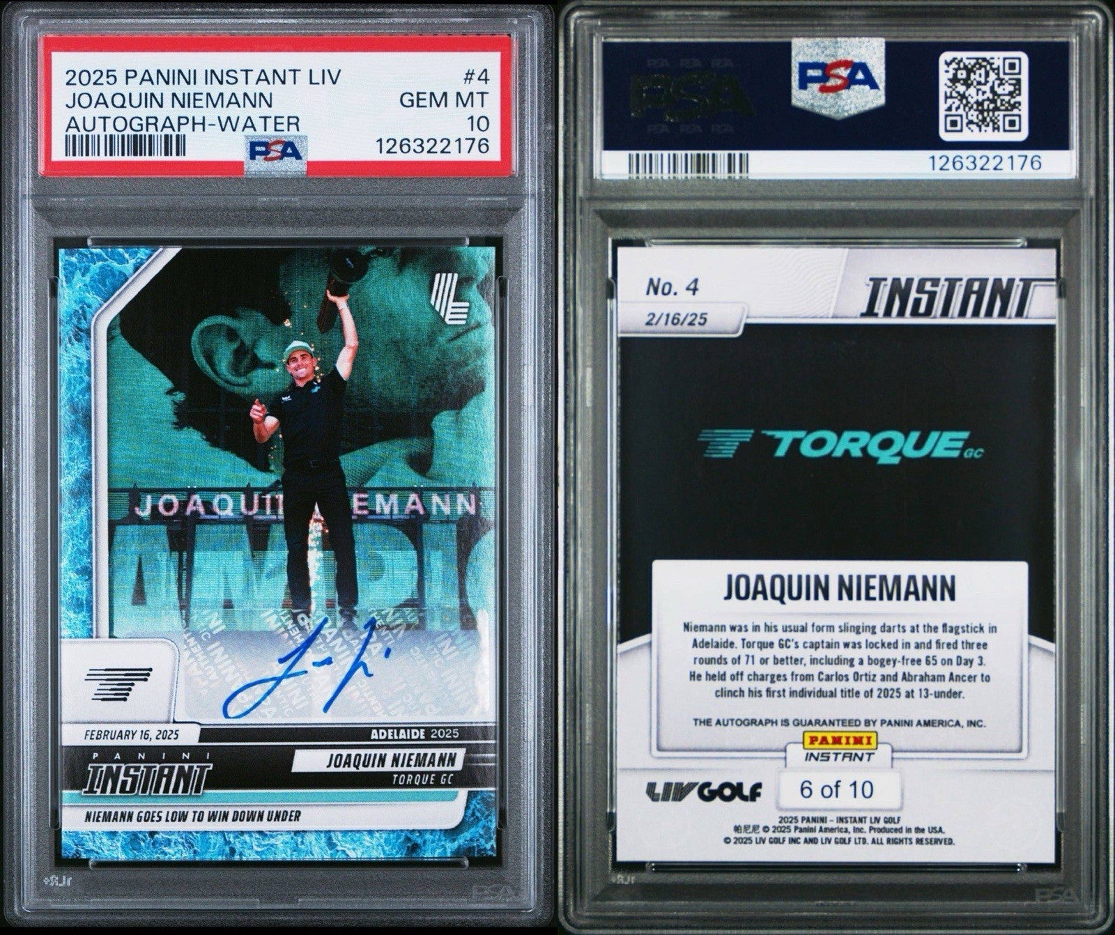 2025 PANINI INSTANT #4 LIV - Joaquin Niemann Water Auto #d /10 - PSA 10 Gem