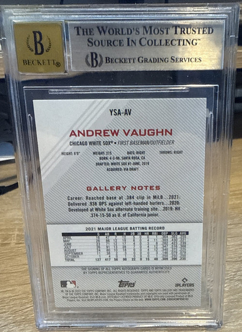 2022 TOPPS GALLERY ANDREW VAUGHN YSA-AV YOUNG STARS AUTO BGS 8.5 BAS 10