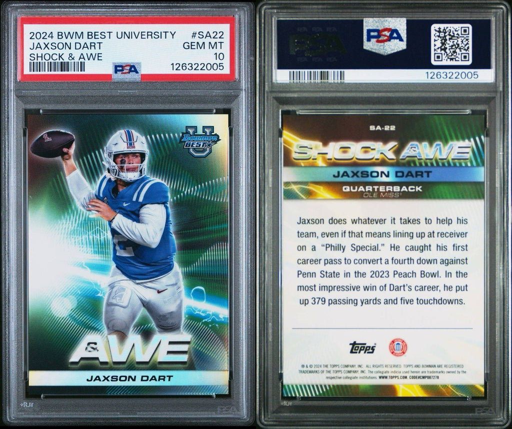 Jaxson  Dart SA-22 - Shock & Awe SSP  - 2024 Bowman’s Best U - PSA 10 Gem