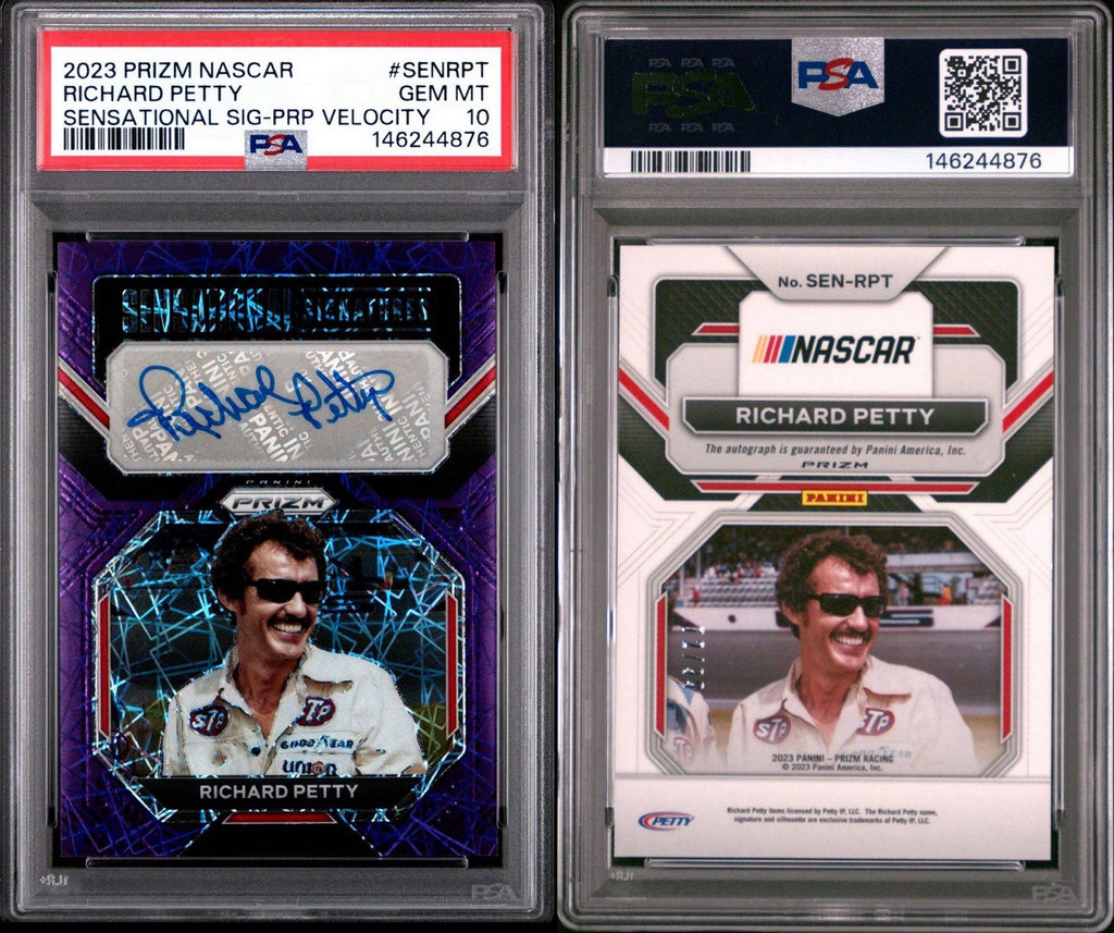 2023 PANINI PRIZM Purple Velocity /99 Sensational Sigs RICHARD PETTY - PSA 10