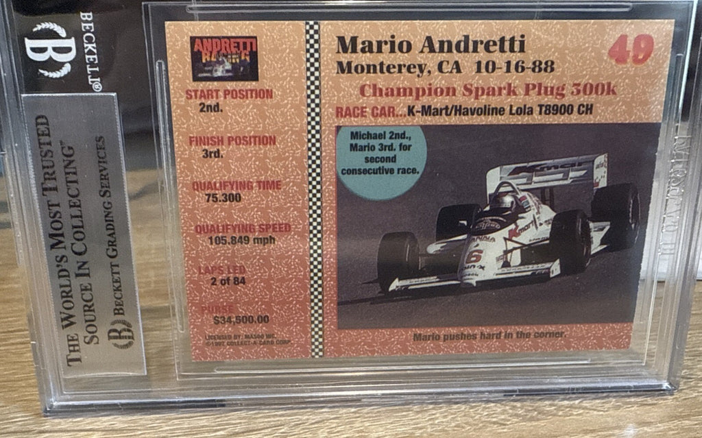MARIO ANDRETTI Signed 1992 Collect A Card #49 Beckett BAS encased Indy Racing