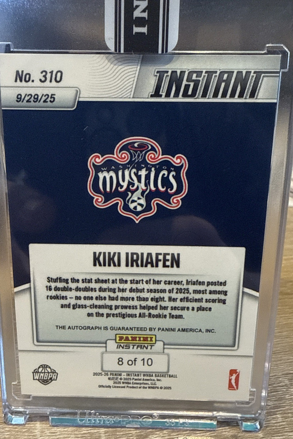 Kiki Iriafen 2025 Panini Instant WNBA #310 Water Parallel Auto 8/10 - All-Rookie