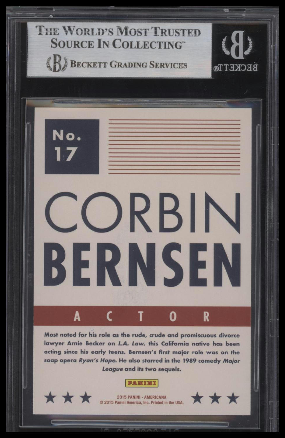 2015 Panini Americana #17 Corbein Bernsen Auto BAS Slab Beckett BAS Slab