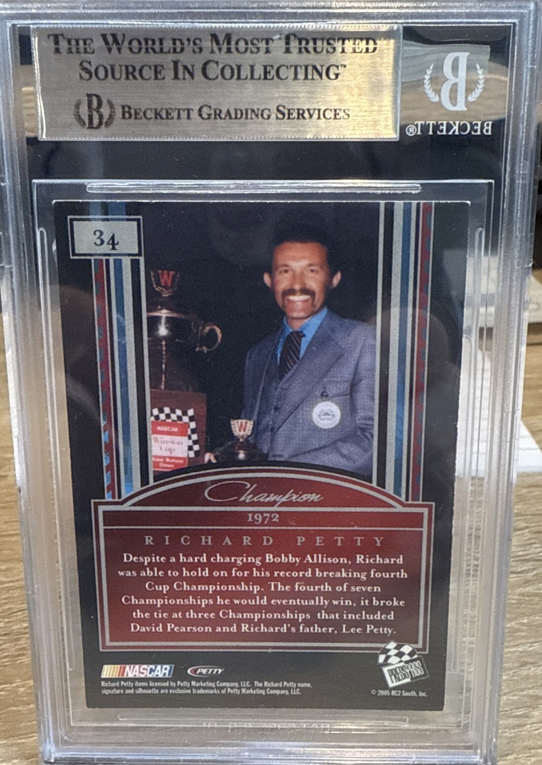 Signed Richard Petty 2005 Press Pass Legends #34 Auto Beckett BAS Slabbed