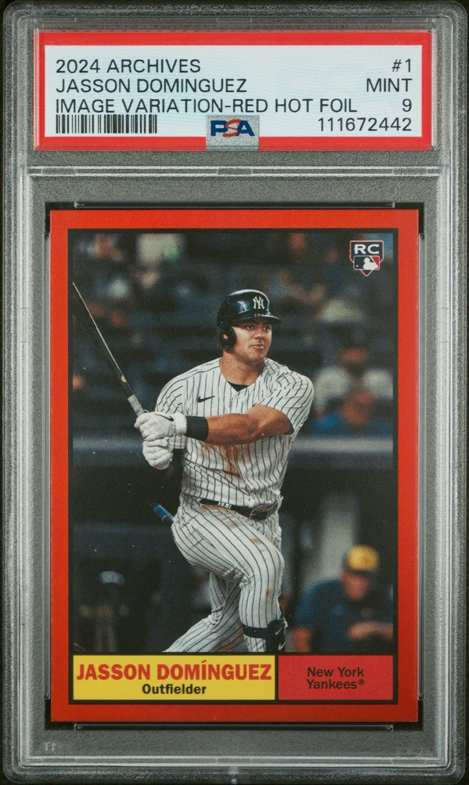 2024 Topps Archives - Jasson Dominguez #1 Image Var Red Hot Foil /50 (RC) PSA 9