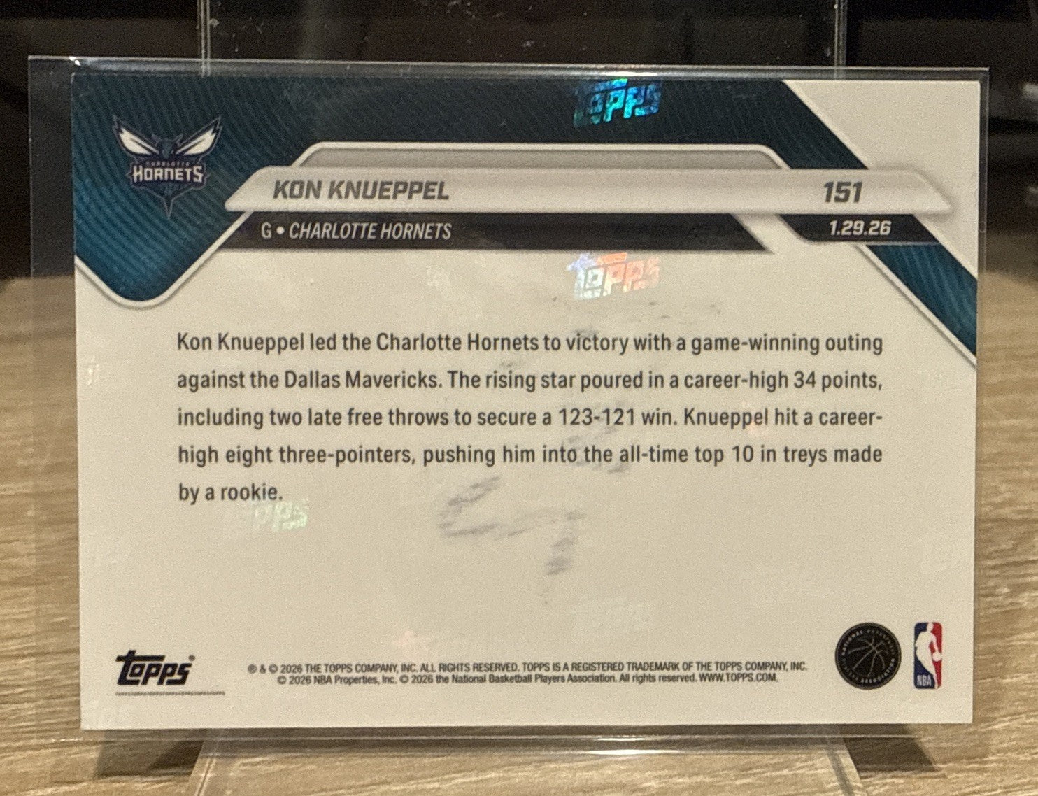 Signed 2025-26 Topps Now Basketball RC #151 - Kon Knueppel - IP AUTO