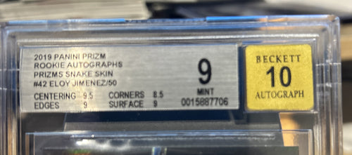 2019 Panini Prizm Eloy Jimenez Rookie AUTO Snake Skin /50 BGS 9 Mt Auto 10 Gem