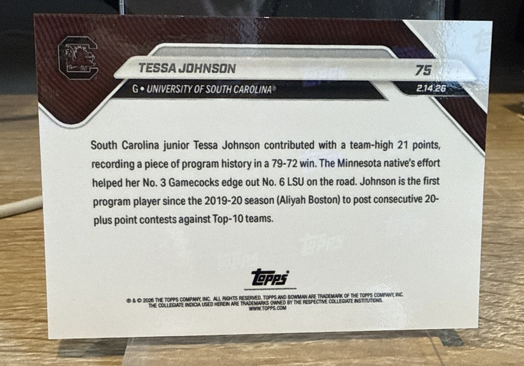 Tessa Johnson 2025-26 Bowman U NOW #75 Gold Foil #d /50 - USC Gamecocks