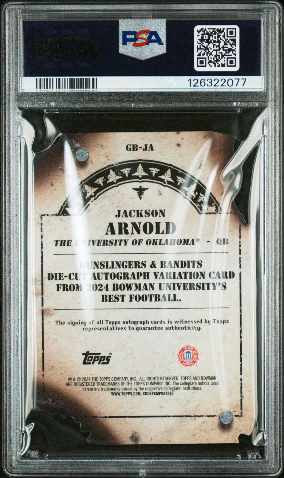 2024 Bowman U Chrome Jackson Arnold Gunslinger Wanted Auto /50 PSA 9
