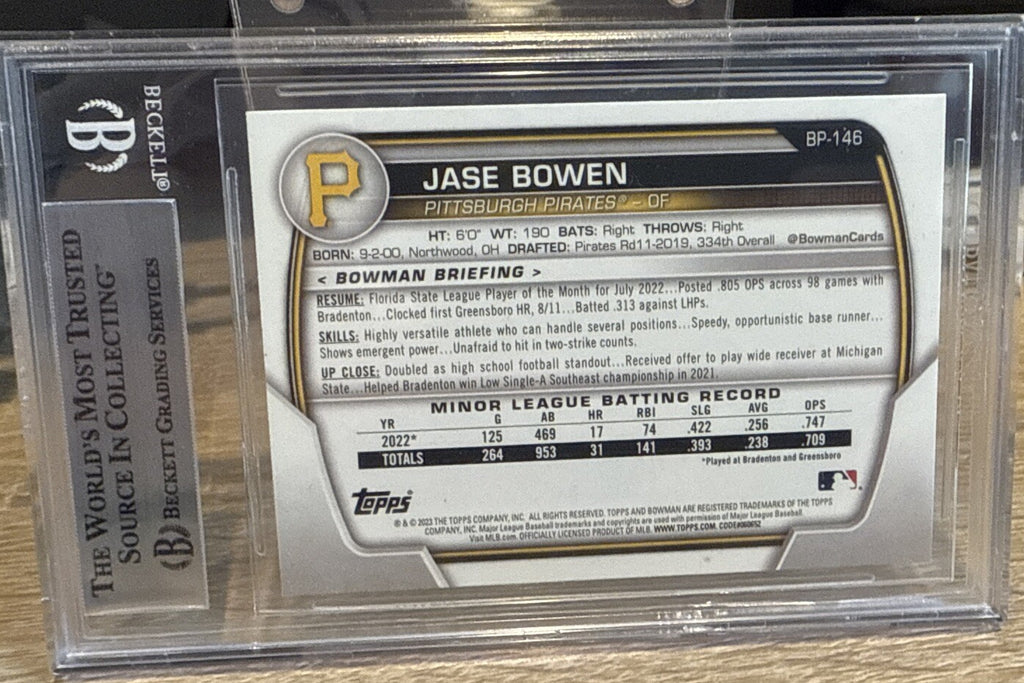 Signed Jase Bowen 2023 Bowman 1st card Pittsburgh Beckett BAS Slabbed