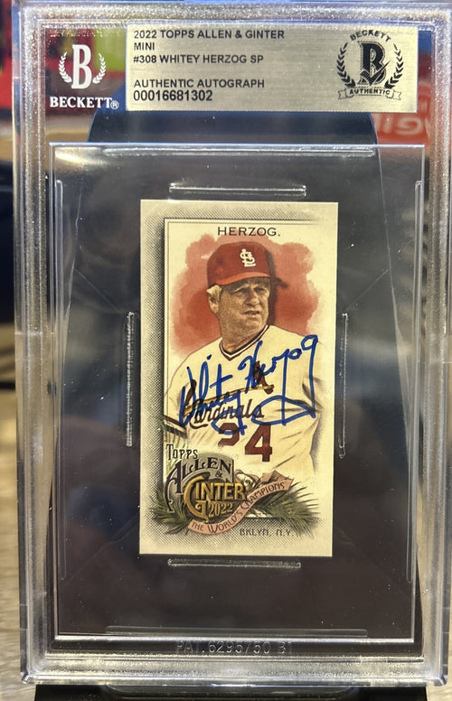 2022 Topps Allen & Ginter Mini #308 Whitey Herzog Signed Beckett Cardinals BAS