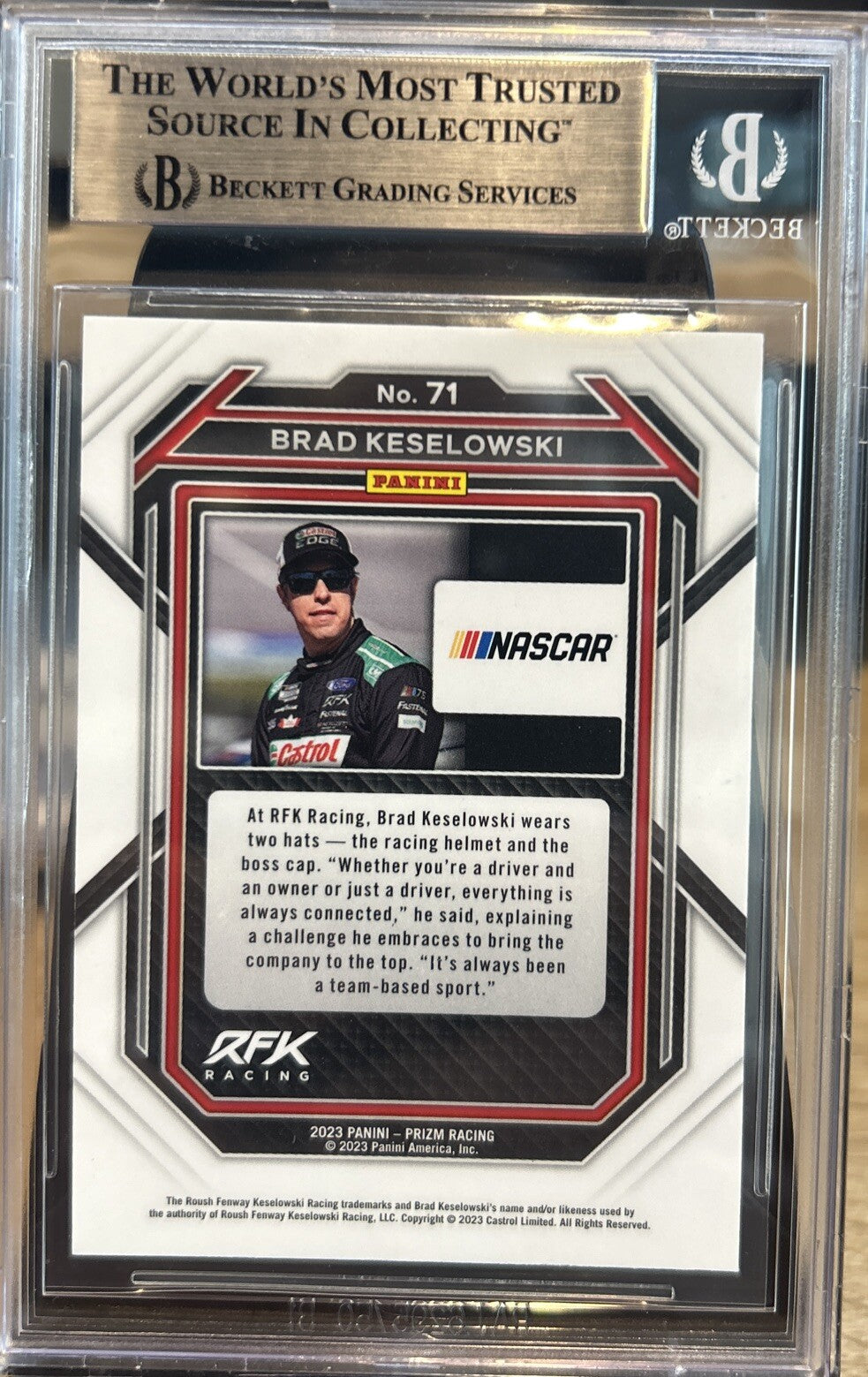 Signed Brad Keselowski 2023 Panini Prizm #71 BAS Beckett COA Slab