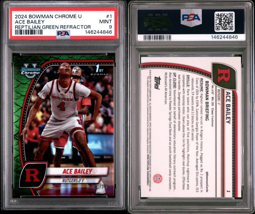 Ace Bailey 2024-25 Bowman Chrome U #1 - Green Reptilian Refractor /75 - PSA 9