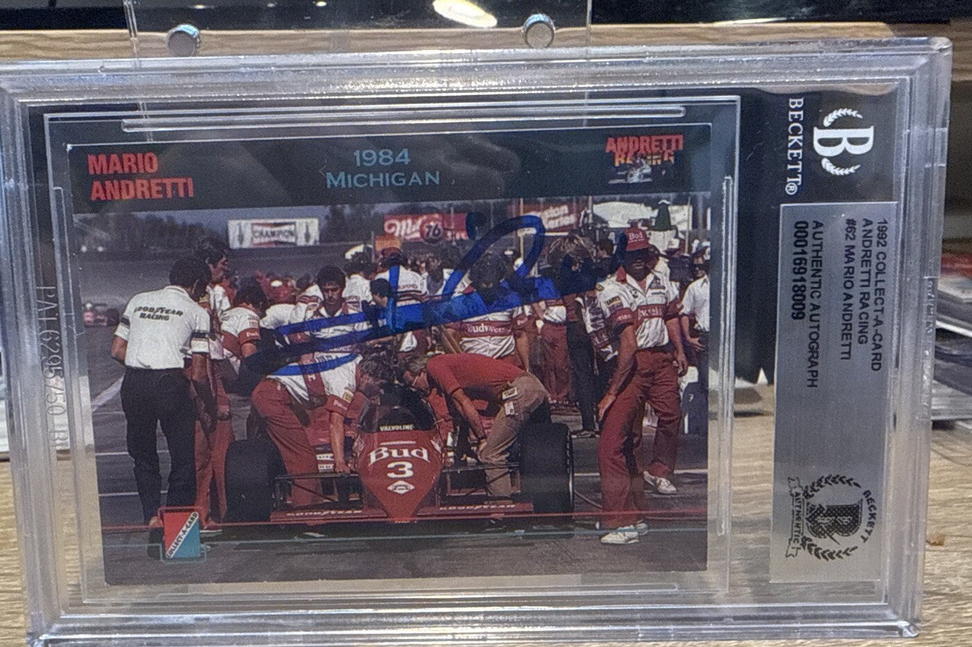 MARIO ANDRETTI Signed 1992 Collect A Card #62 Beckett BAS encased Indy Racing
