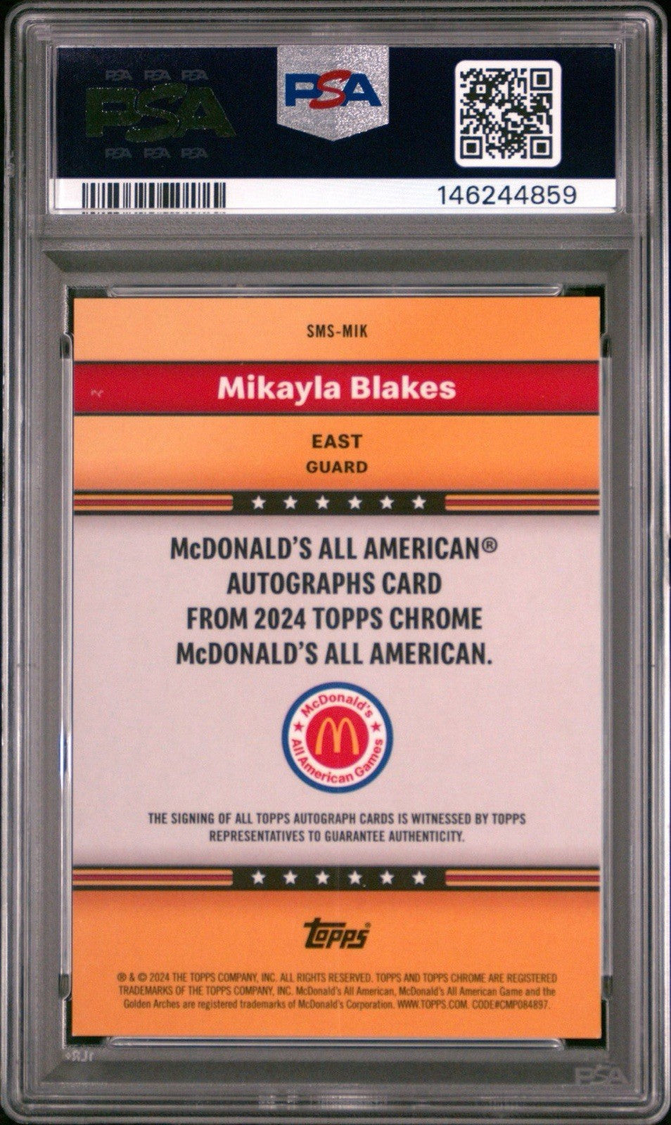 2024 Topps Chrome Mikayla Blakes McDonald's All American Auto Logo /75 PSA  10