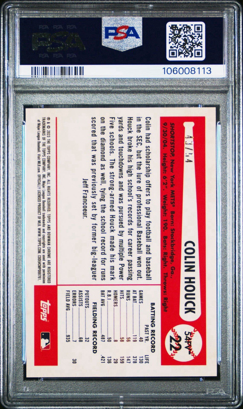 2023 Bowman Draft Bowman Flag Variation Colin Houck 1954 Flag Variation PSA 9