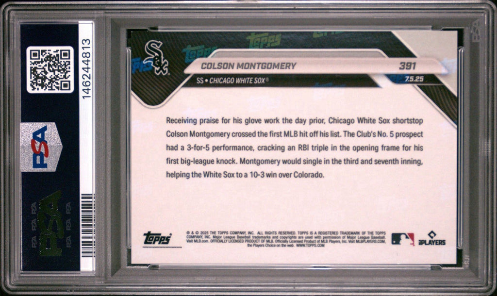 2025 Topps Now Call-Up Gold Foil #d /50 Colson Montgomery #391 PSA 10 Gem