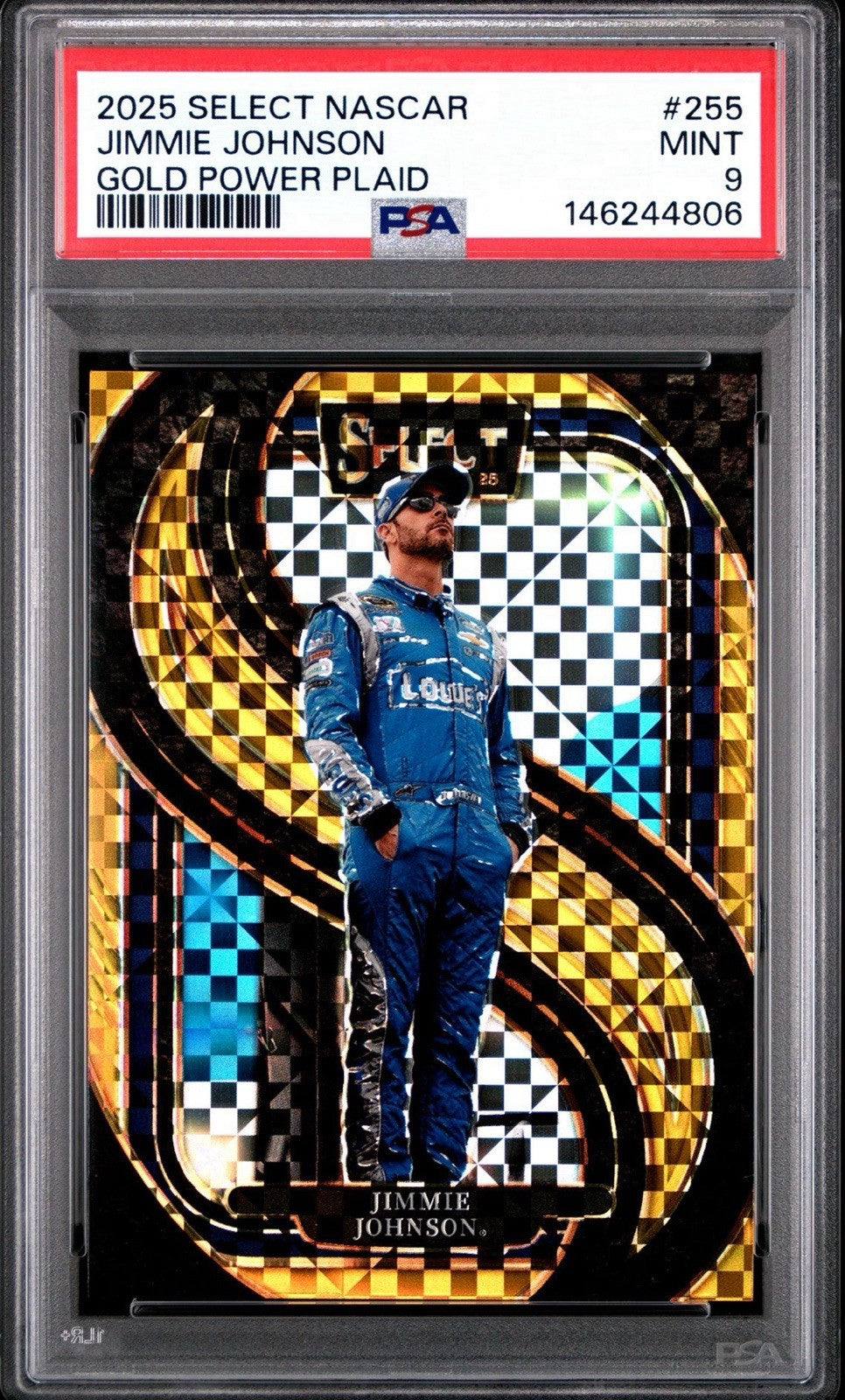 2025 Panini Select - Trackside Jimmie Johnson #255 Gold Power Plaid /13 PSA 9