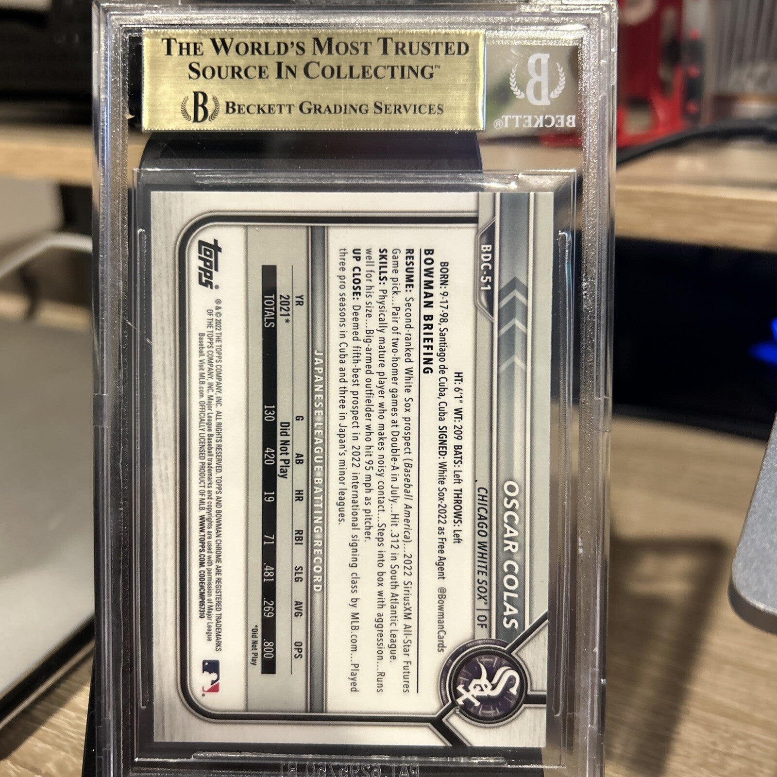 2022 Bowman Draft Chrome Rookie #BDC-51 Oscar Colas - Gem Mint BGS 9.5 with subs