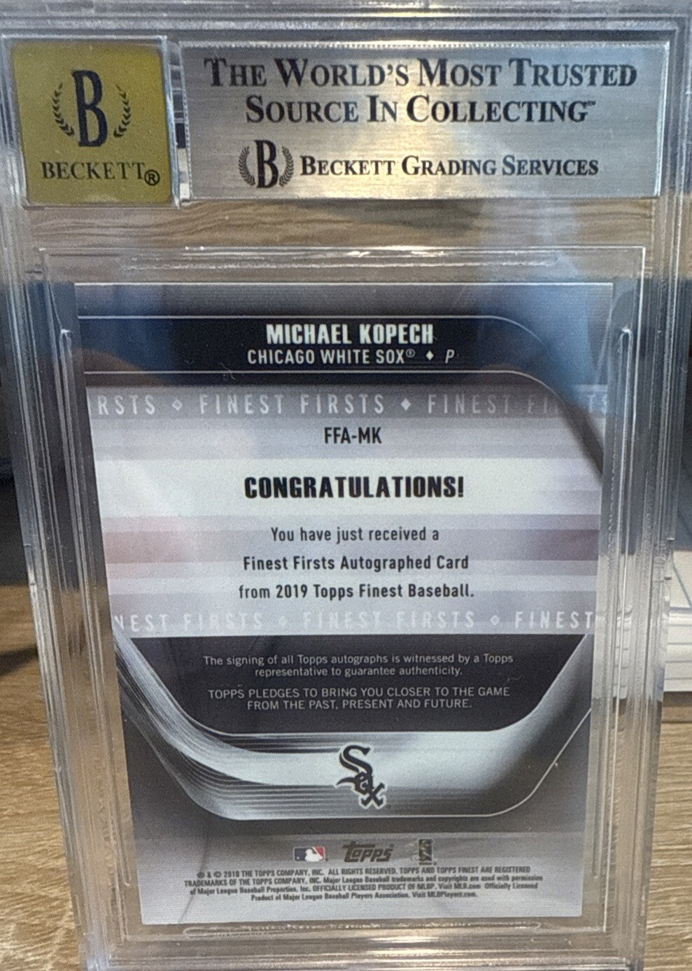 2019 Topps Finest Green Wave /99  Michael Kopech Auto BGS 9/Auto 10