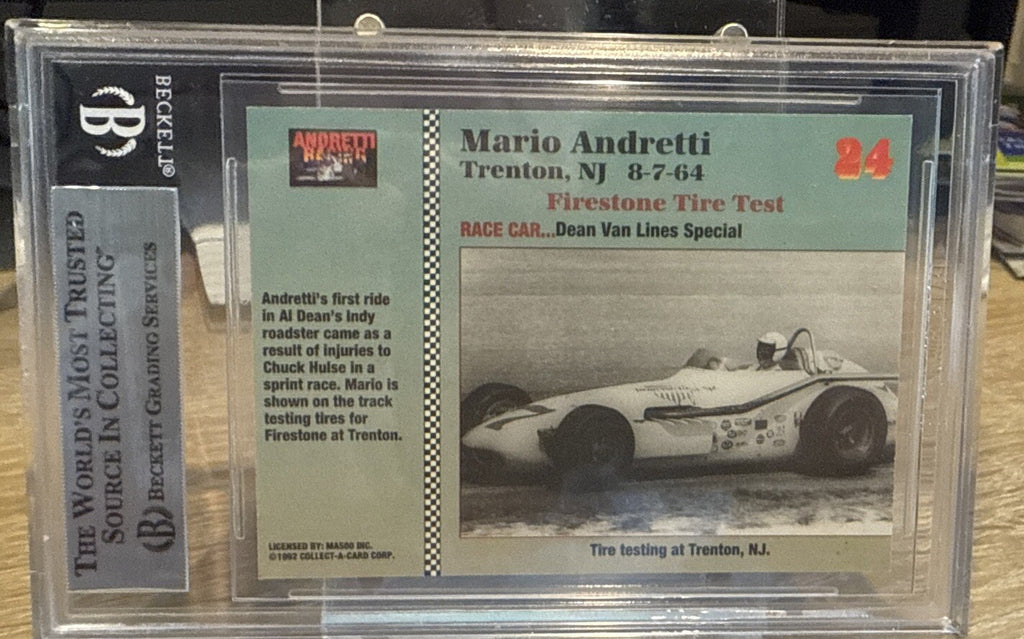 MARIO ANDRETTI Signed 1992 Collect A Card #24 Beckett BAS encased Indy Racing