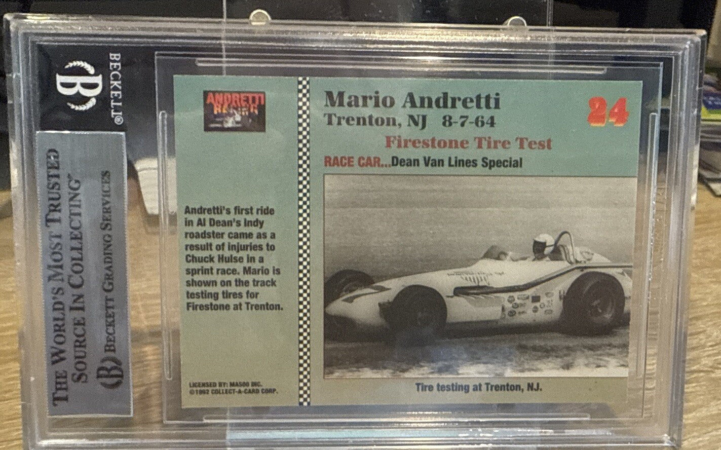 MARIO ANDRETTI Signed 1992 Collect A Card #24 Beckett BAS encased Indy Racing