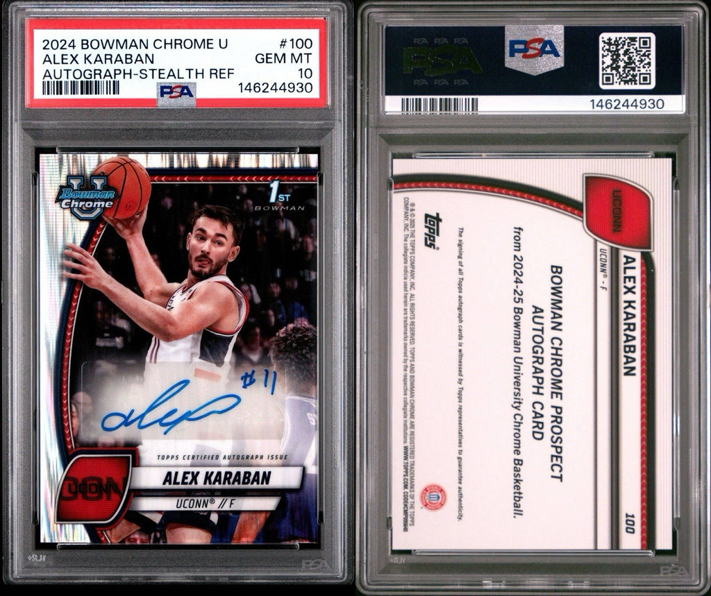 Alex Karaban 2024-25 Bowman U Chrome 1st RC #100 Stealth Refractor PSA 10 Gem
