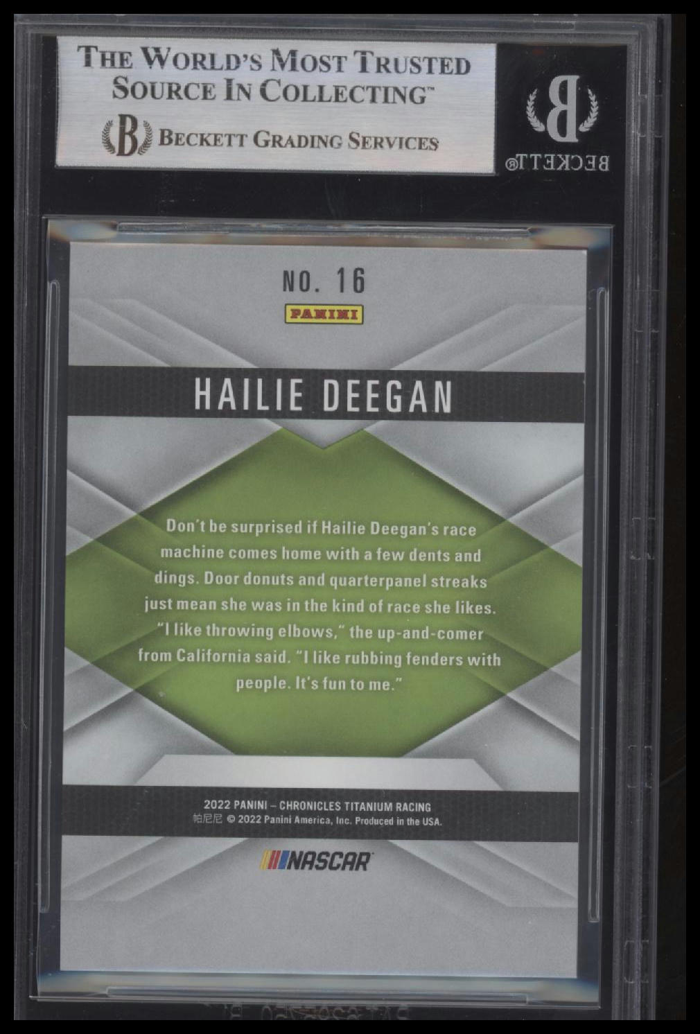Signed 2022 Panini Chronicles #16 Hailie Deegan Titanium Beckett BAS Slab