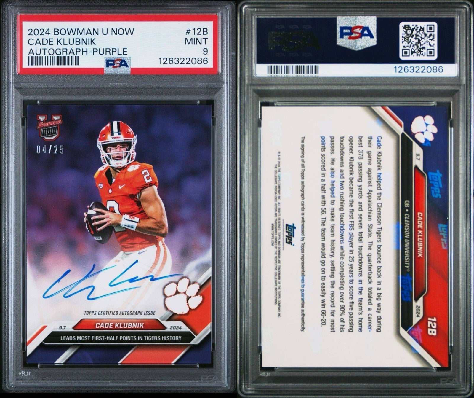 2024 Bowman U Now Cade Klubnik Purple /25 #12 - PSA 9