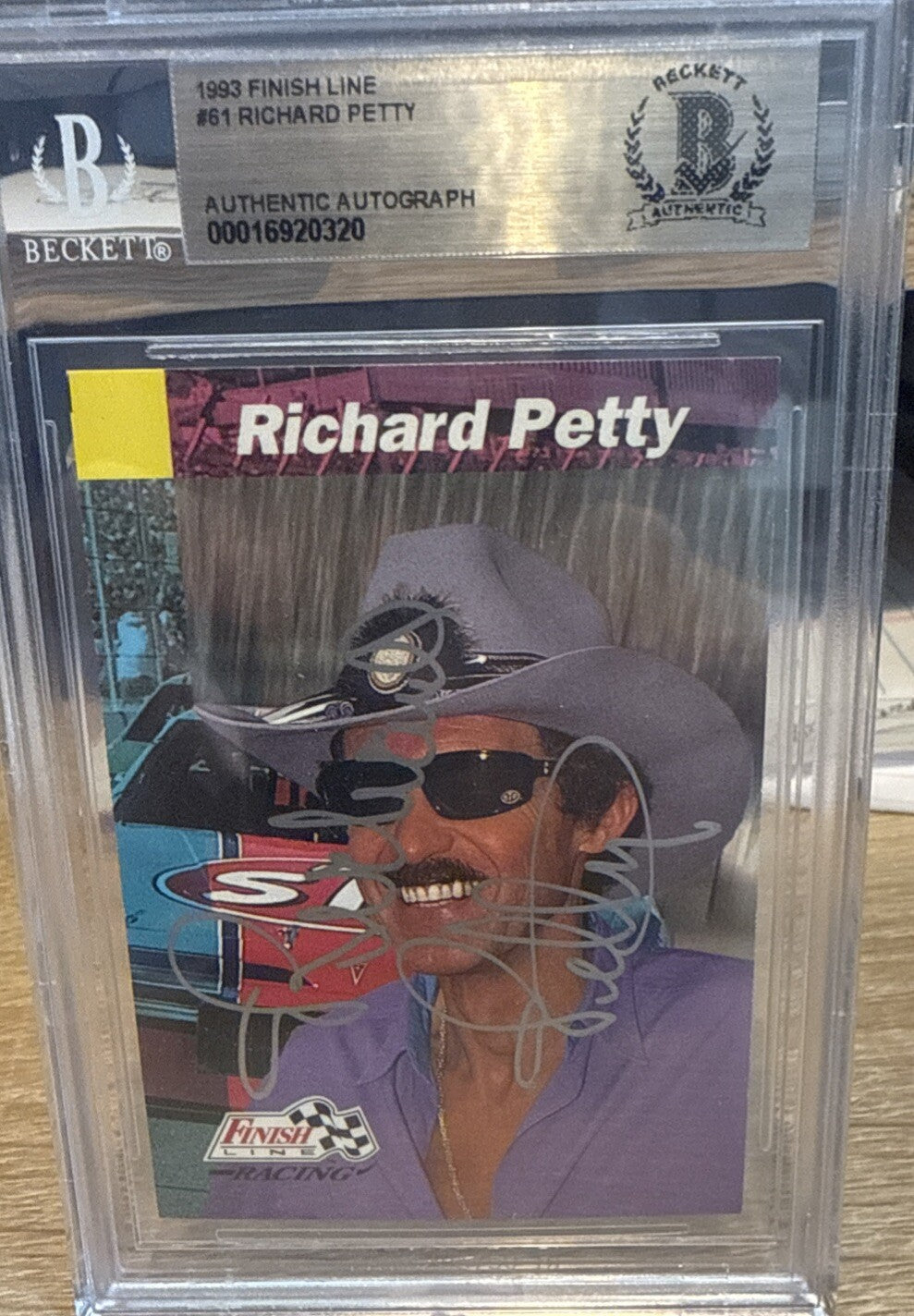 Signed Richard Petty 1993 Finish Line Trading Card #61 Beckett BAS Slabbed