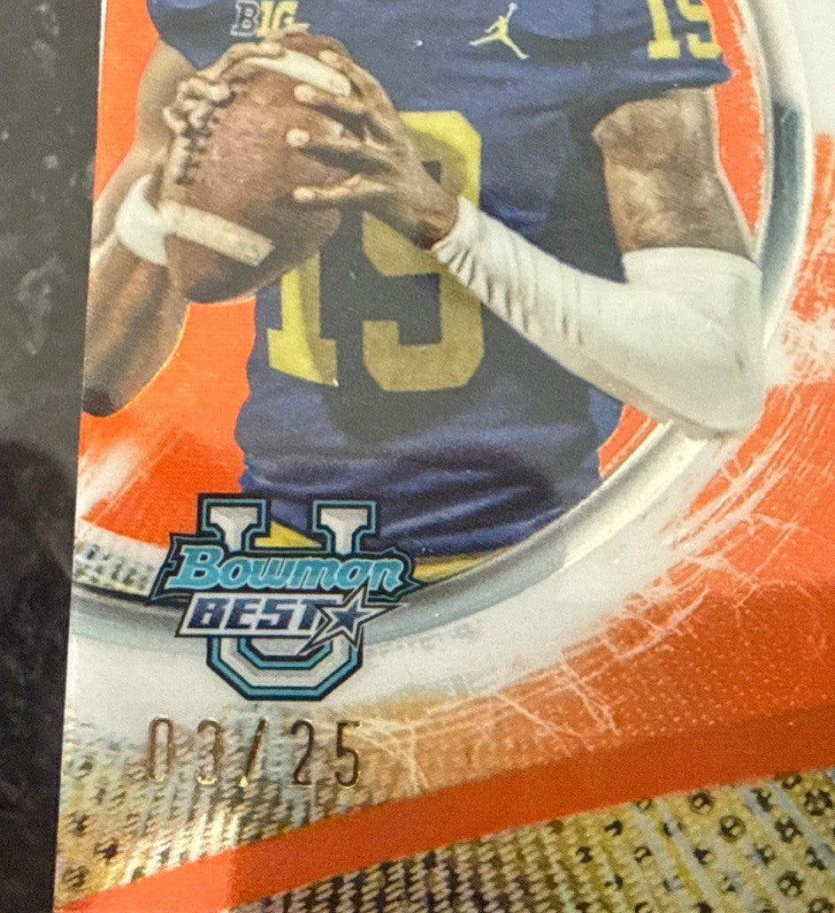 2025 Bowman Best U Bryce Underwood Dual Relic Orange Auto #/25 Patch! Michigan 