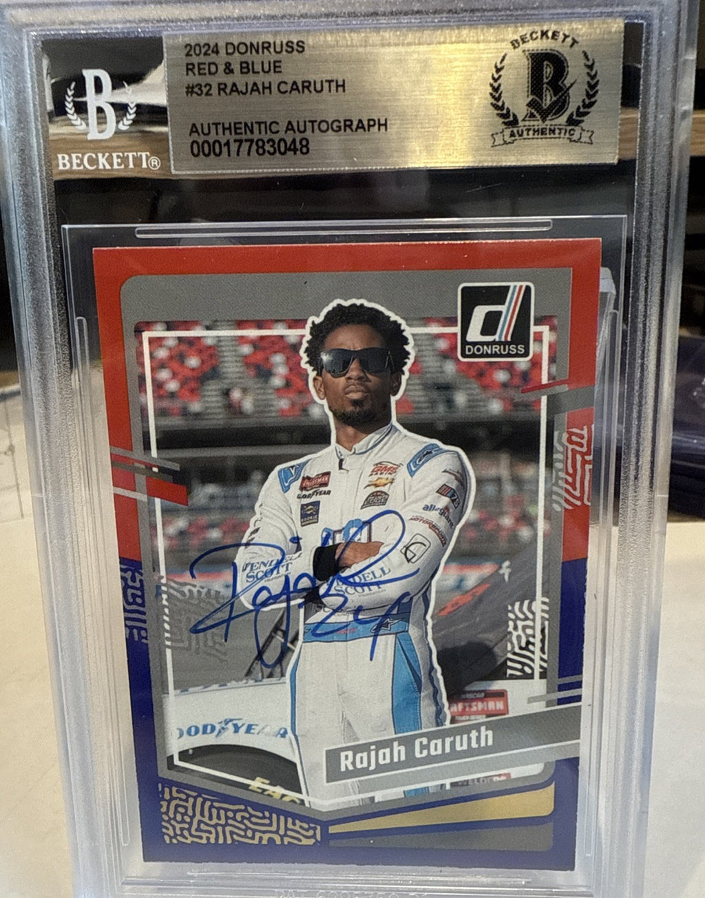 Signed RAJAH CARUTH 2024 Donruss Red & Blue #32  - Beckett BAS Slab