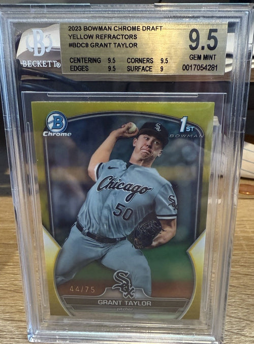 2023 Bowman Chrome Draft 1st Bowman Grant Taylor Yellow Refractor #/75 BGS 9.5